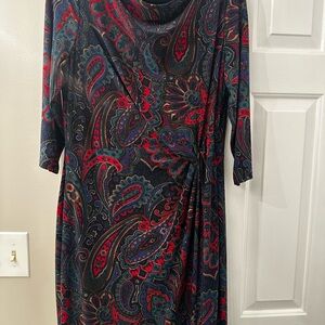 Ralph Laureen Paisley Print Dress in Navy and Red